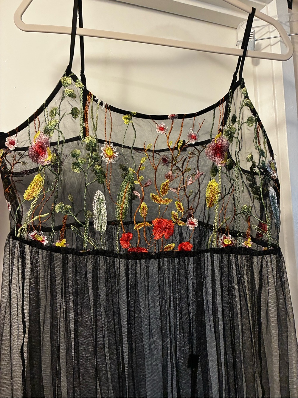 Whimsigoth Sheer Black Embroidered Floral Slip Dress